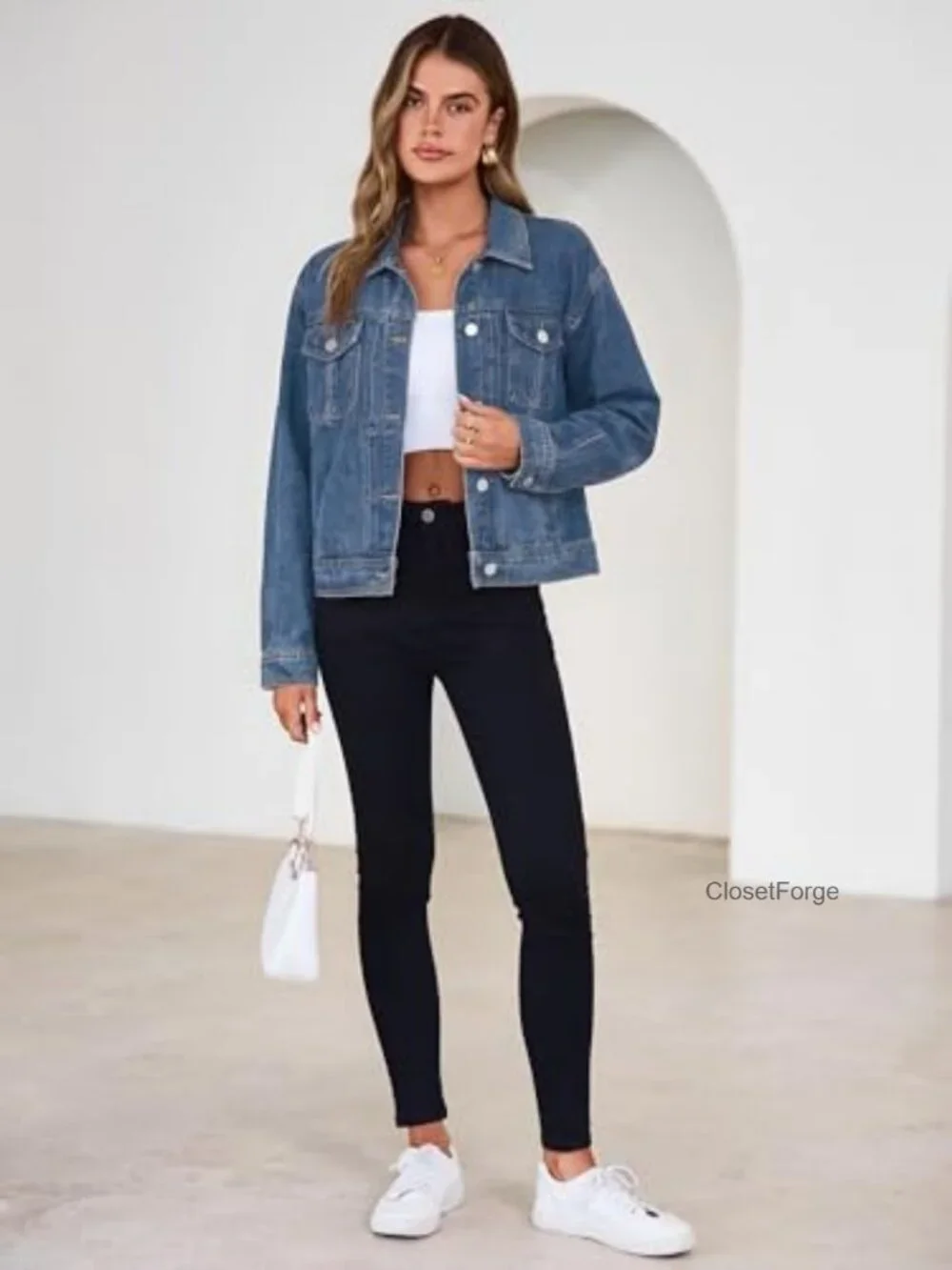 Vintage Style Denim Jacket - Long Sleeve Button Down with Pockets